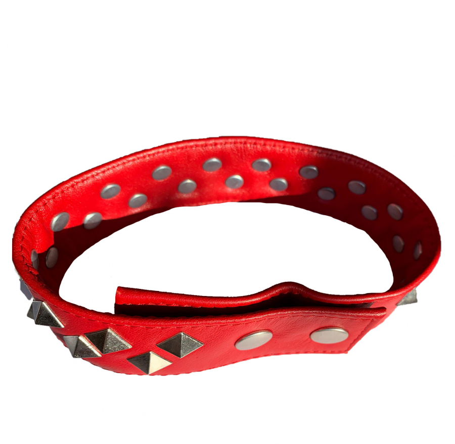 rotes Lederhalsband schmal Spitzen Pyramiden Ledapol 5827 Dreiecke Choker Collar