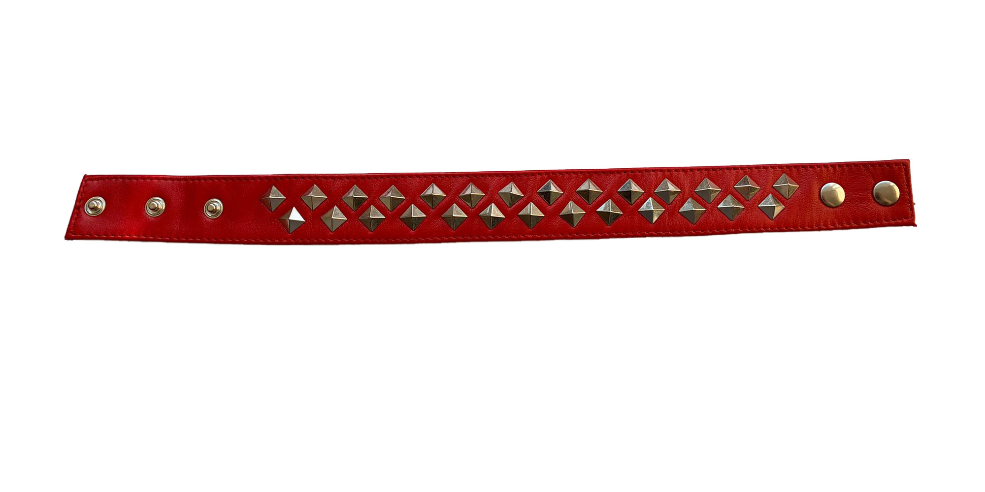 rotes Lederhalsband schmal Spitzen Pyramiden Ledapol 5827 Dreiecke Choker Collar