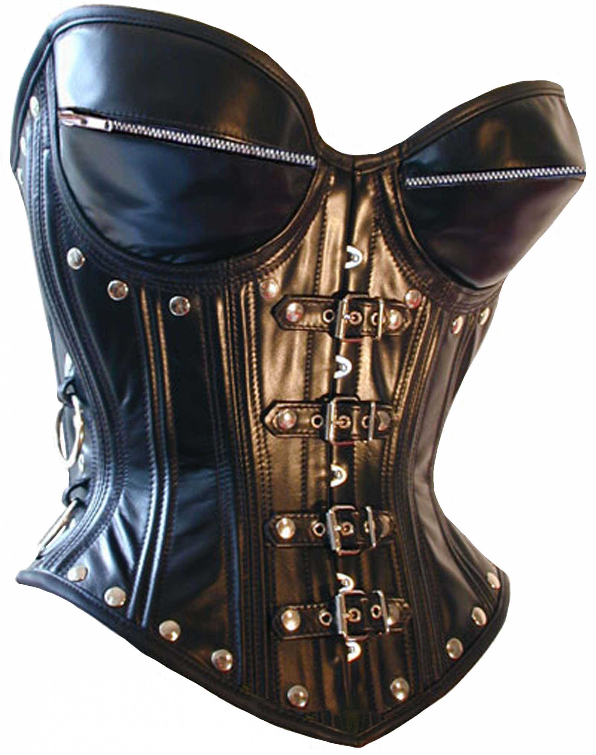 plus size corset Cup B C D DD genuine leather breast zipper lacing NEW 039