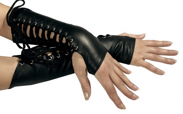 Ellenbogen lange Armstulpen echtes Leder schwarz Handschuhe finger frei Ledapol 102 C