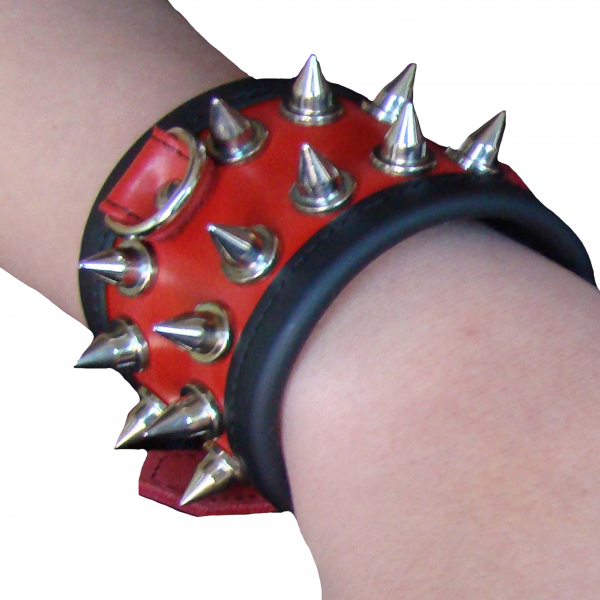 Armband Fesseln Pipe Rand schwarz Spalt Leder Spikes Metall Ledapol 762 rot