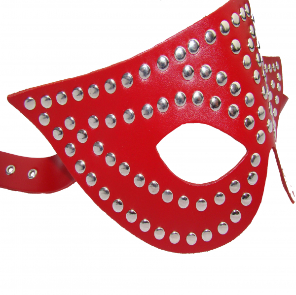 Augen Gesichts Band Binde Venezia Maske echtes Leder mit Flach Kopf Nieten Ledapol 0335 rot